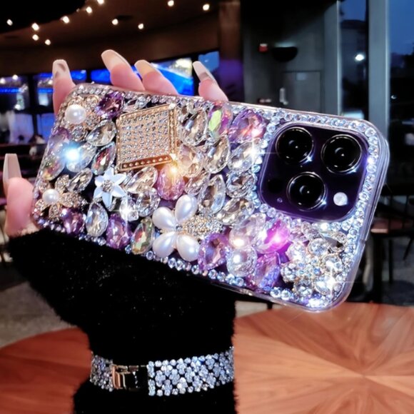 Iphone Phone 15 Pro Pro Max  Clear Purple Diamond Case - Picture 7 of 9